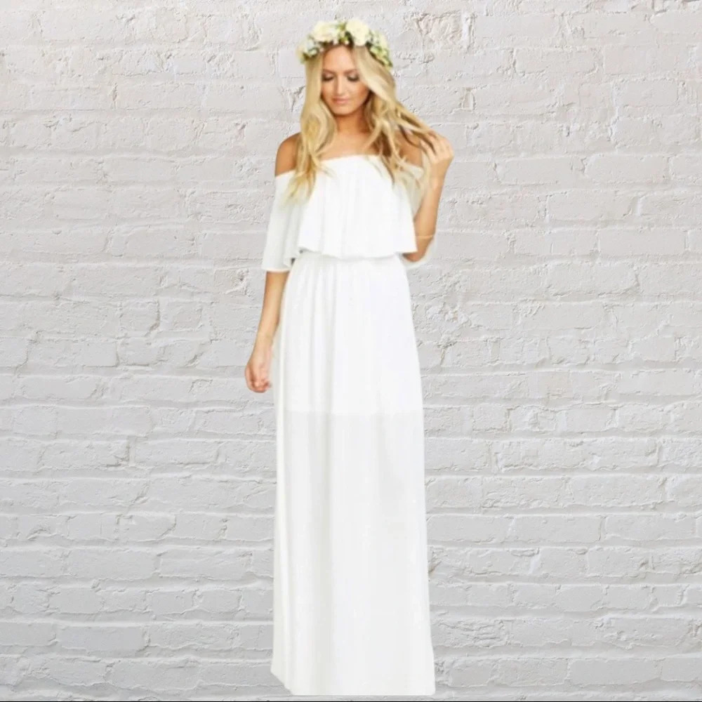 Show Me Your Mumu Hacienda Maxi Dress White Ivory Slits Wedding Formal S